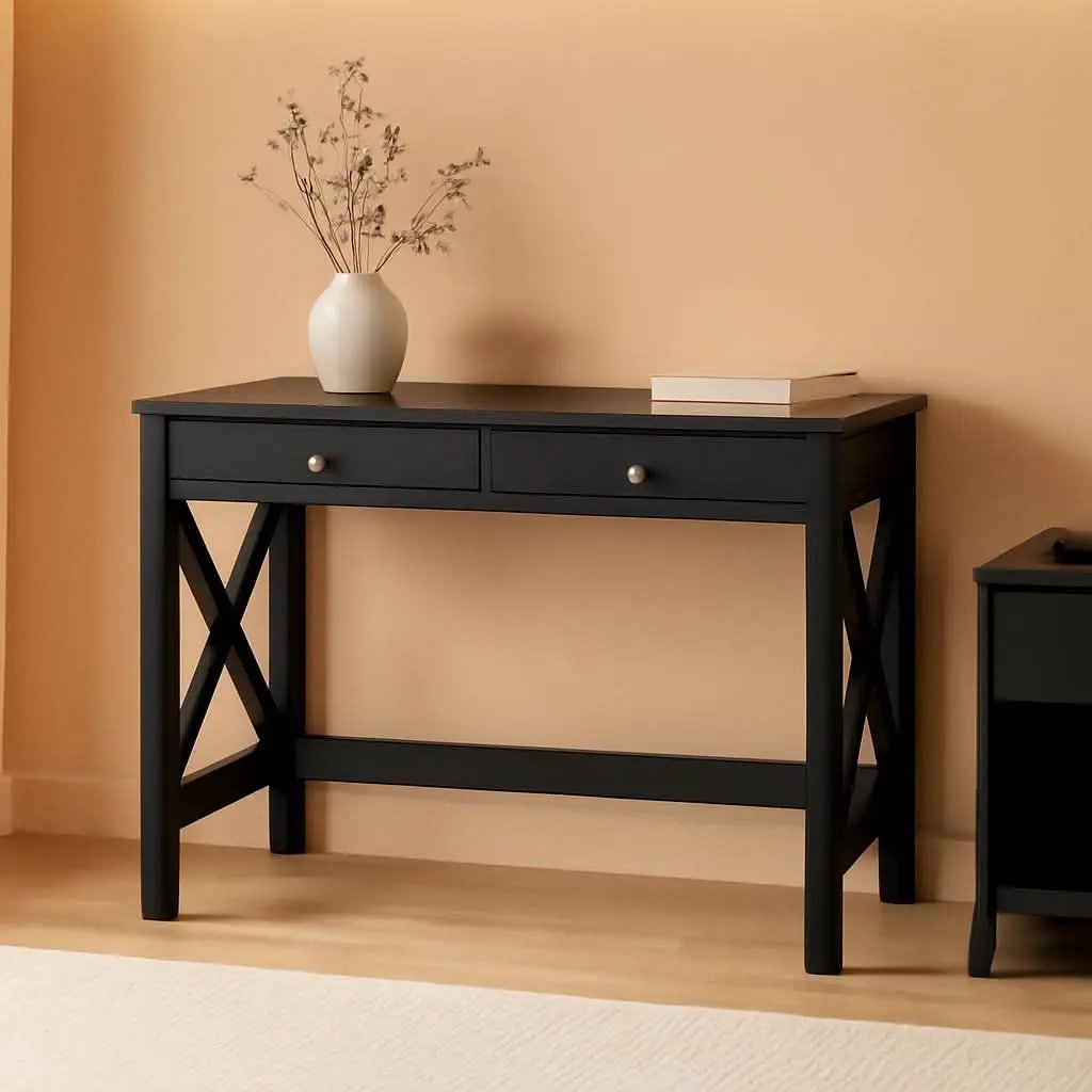 Black Home Office Desk With Drawers And Vanity Table from PriceLows™