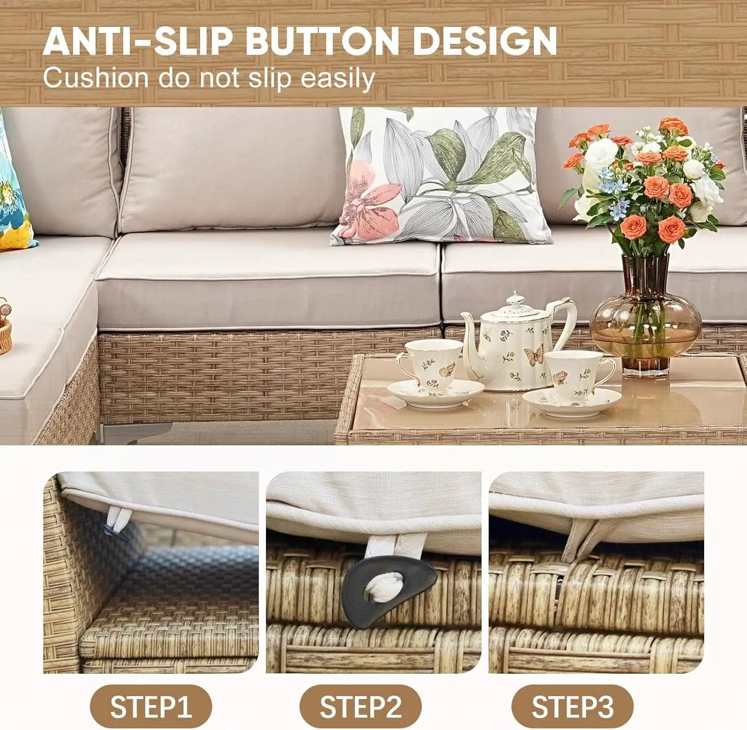 Seven Piece Wicker Patio Furniture Set with Cushions from PriceLows™