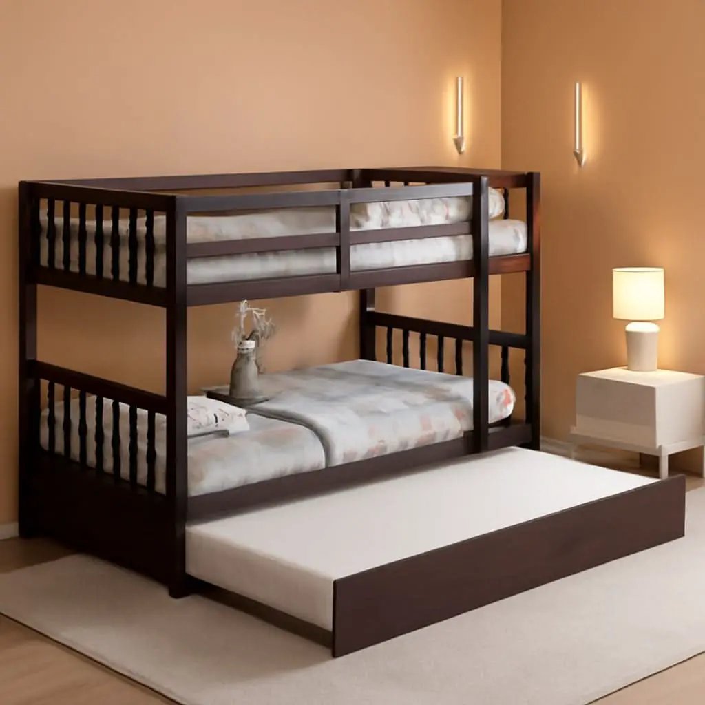 Twin Over Twin Bunk Bed With Trundle In Espresso Solid Wood from PriceLows™