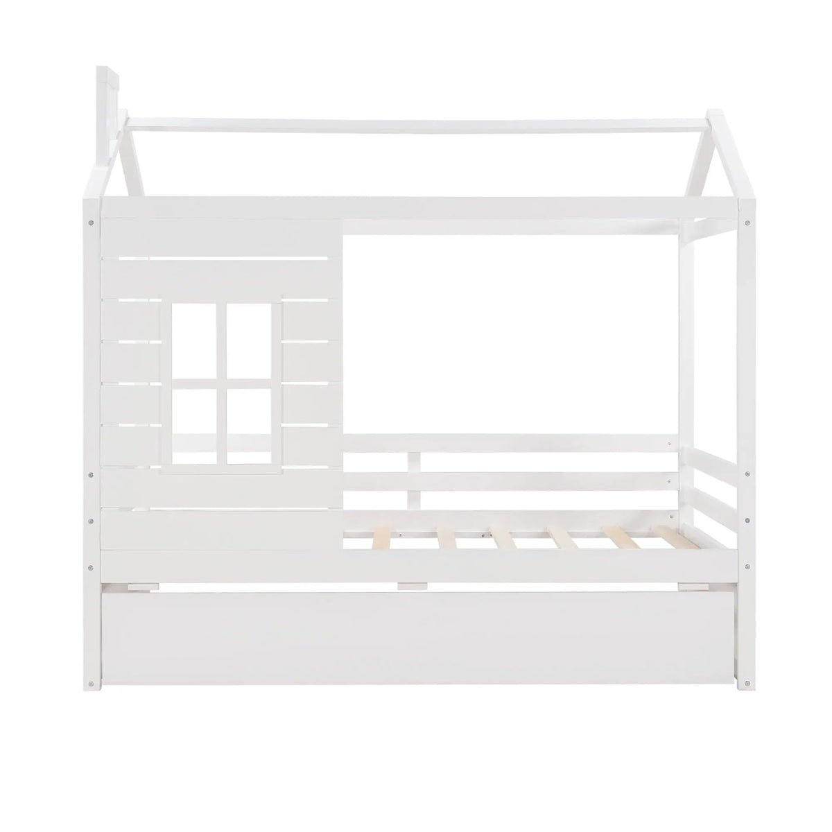 Twin Size Classic House Bed | Twin Trundle | White | 75.5 Inch Height