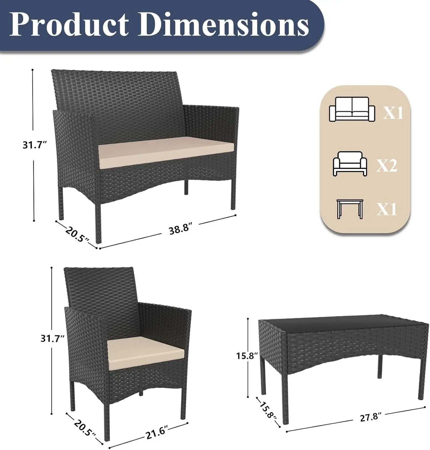 Stylish Four Piece Outdoor Rattan Patio Furniture Set from PriceLows™