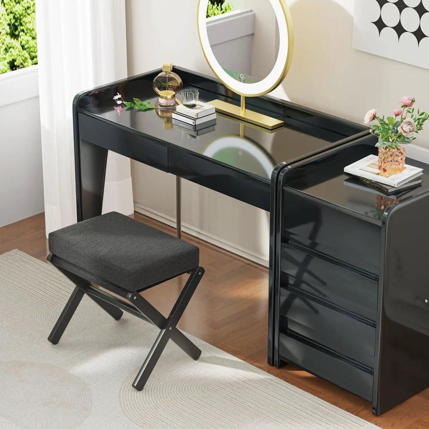 Foldable Foot Stool Black For Contemporary Living Room from PriceLows™