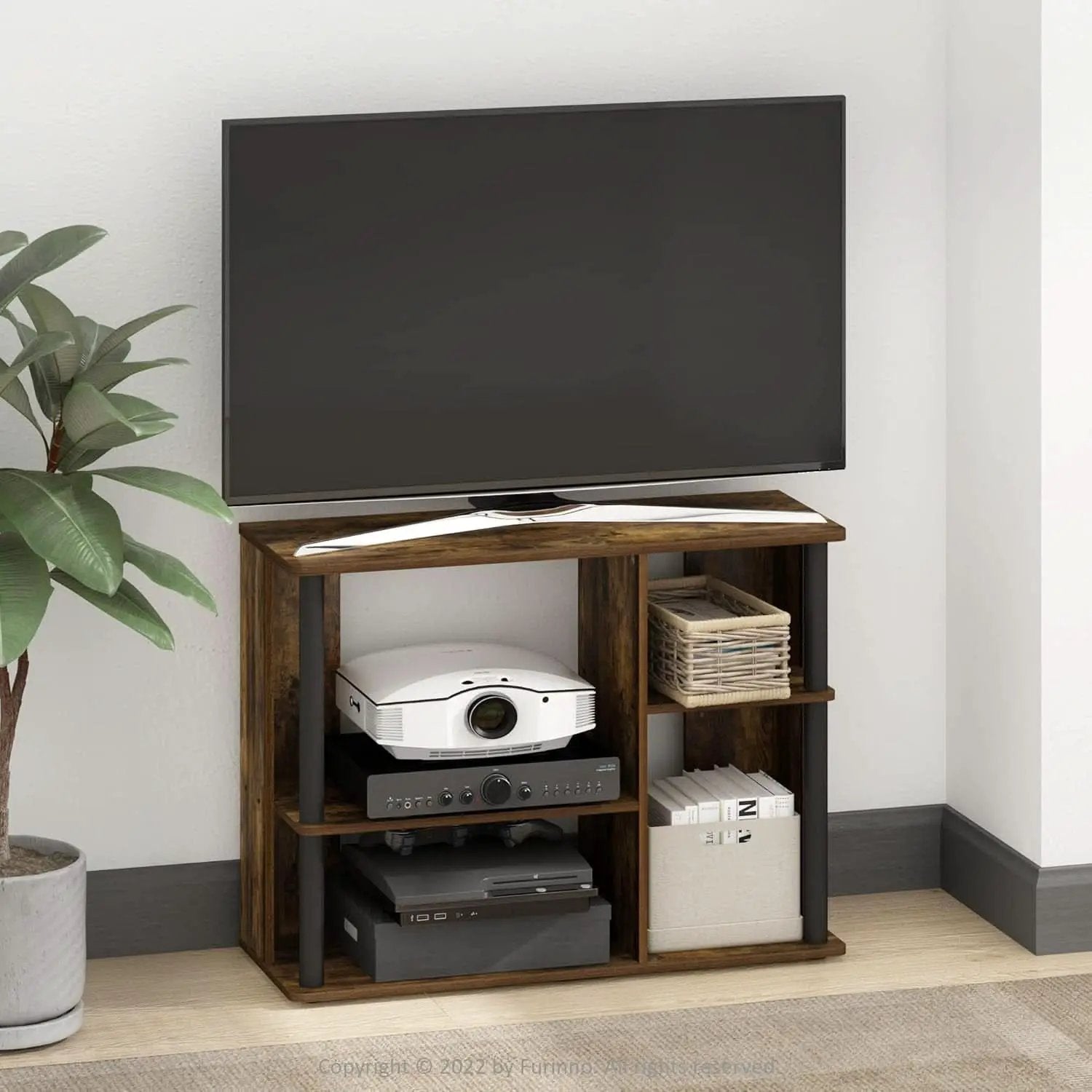 Classic TV Stand For 40 Inch TVs Amber Pine Black Storage from PriceLows™