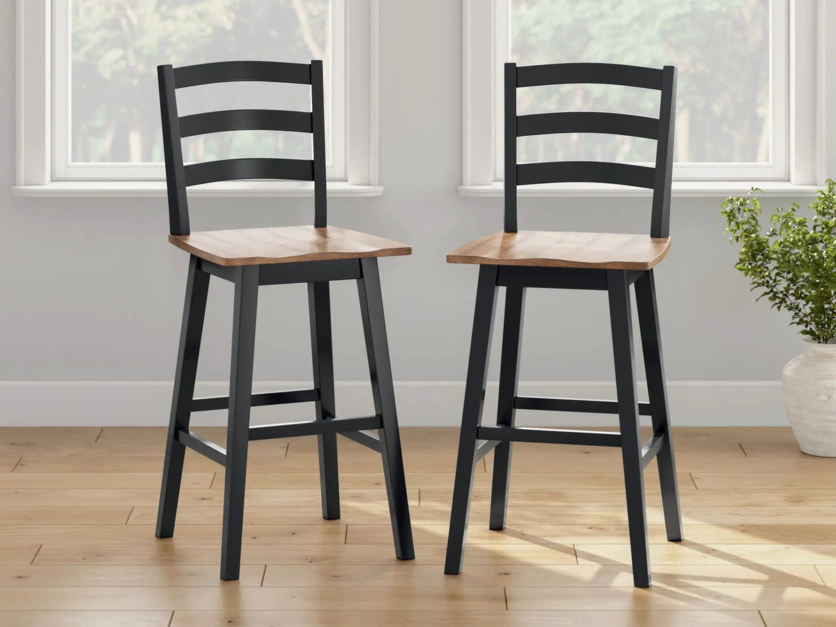 Wildenauer Swivel Stool | Set Of 2 | Butcher-Block Style Seat | Farmhouse Motif