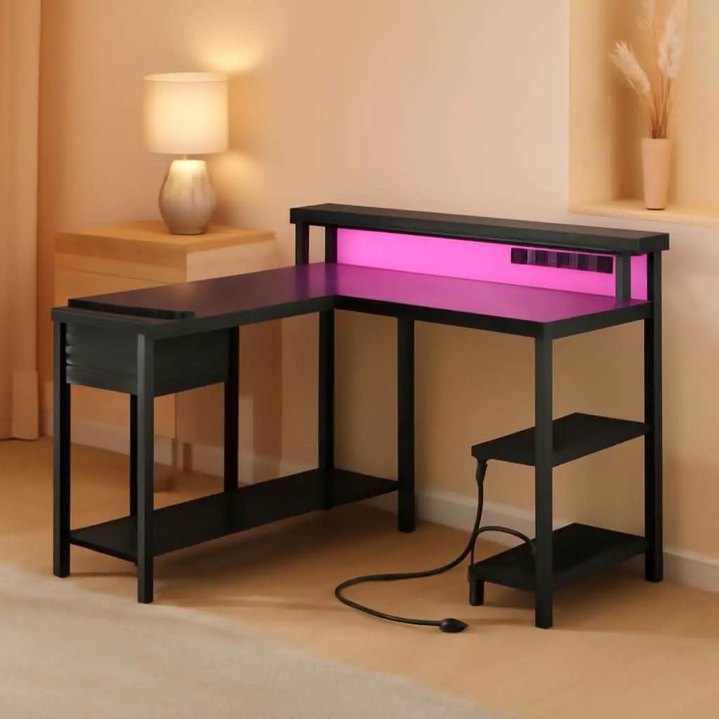 47 Inch L Shaped Gaming Computer Desk Power Outlets Plus from PriceLows™