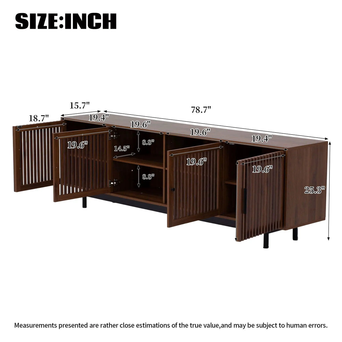 TV Stand | Walnut Finish | Slatted Doors | Cable Management