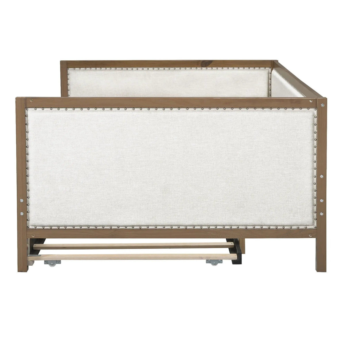Full Size Daybed With Trundle And Nailhead Decoration Wood | 79.5 x 56.8 x 33 in | Pine Wood & Linen | Bedroom