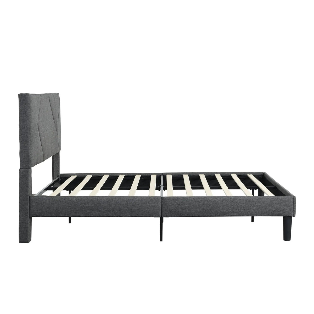 Upholstered Platform Bed | Solid Wood Slats | No Box Spring | Full Gray