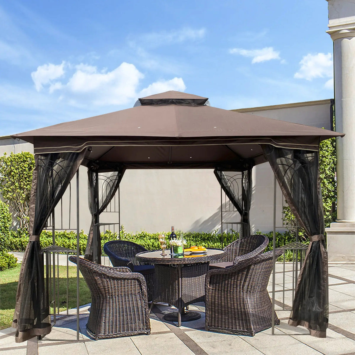 Patio Gazebo Tent | Ventilated Double Roof | Mosquito Net | Steel Frame