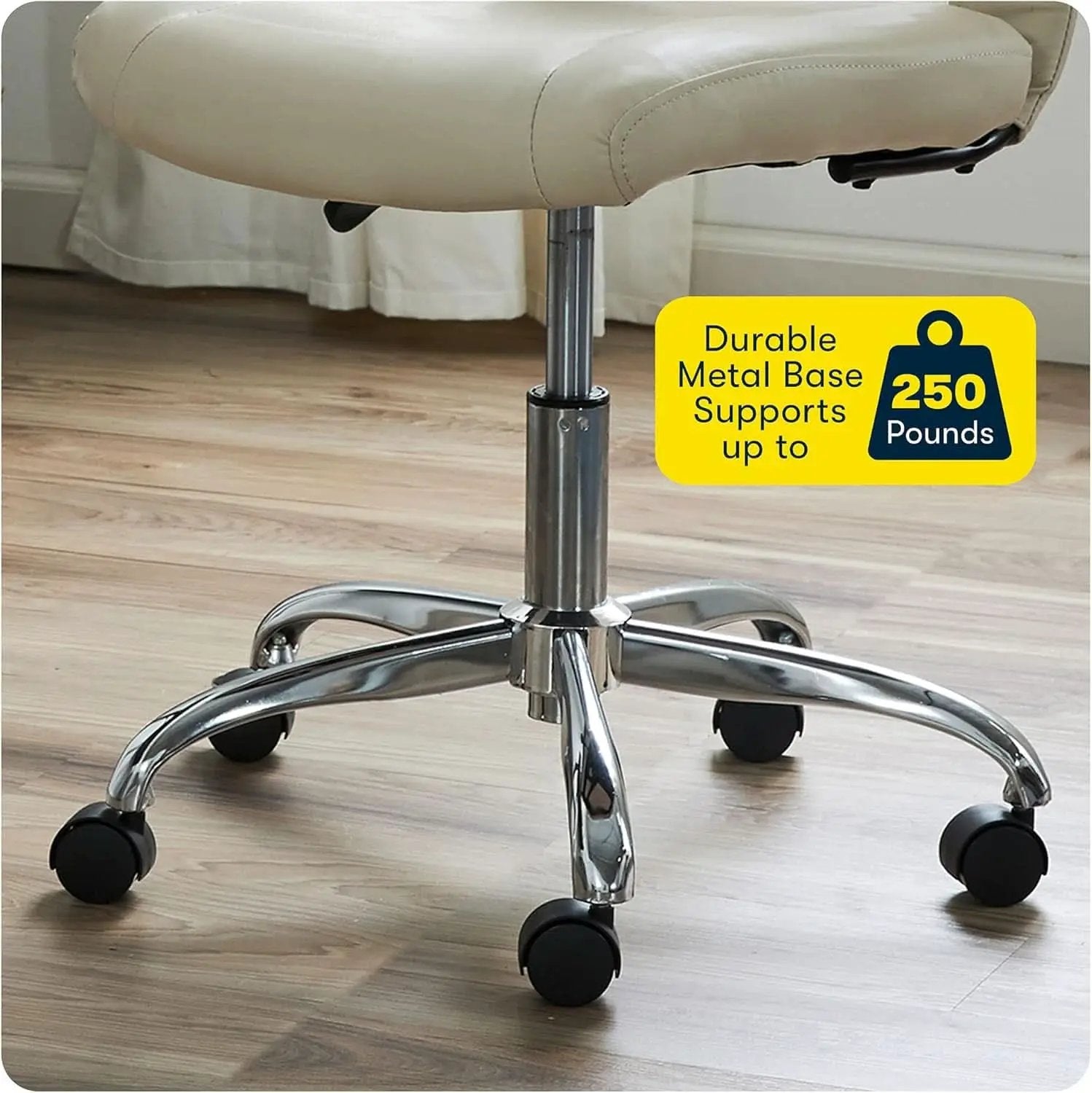 Armless Desk Chair With Mesh Back And Wheels Cream White from PriceLows™