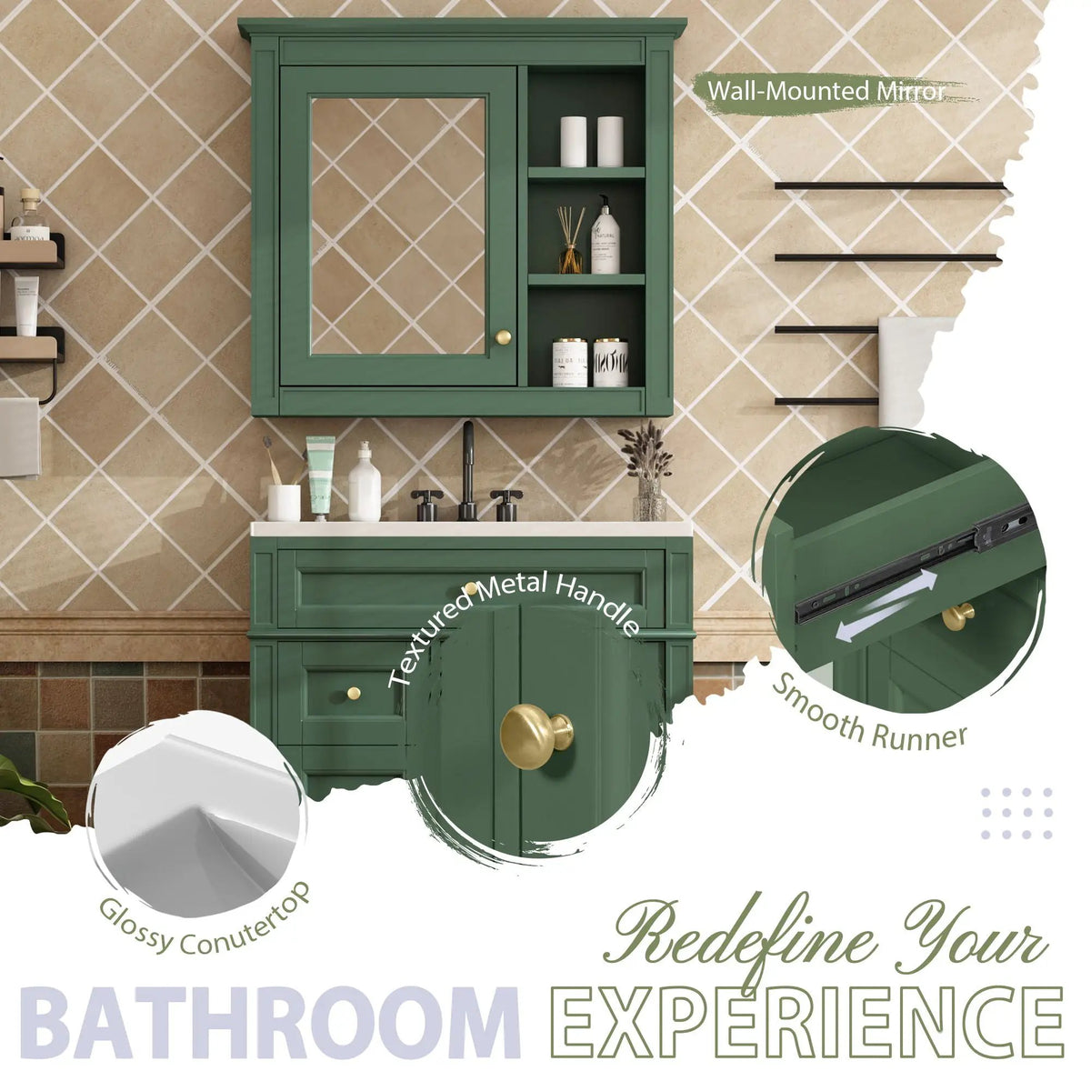 Bathroom Vanity With Medicine Cabinet | Royal Mirror Cabinet | Modern Storage | Unique Pattern Design