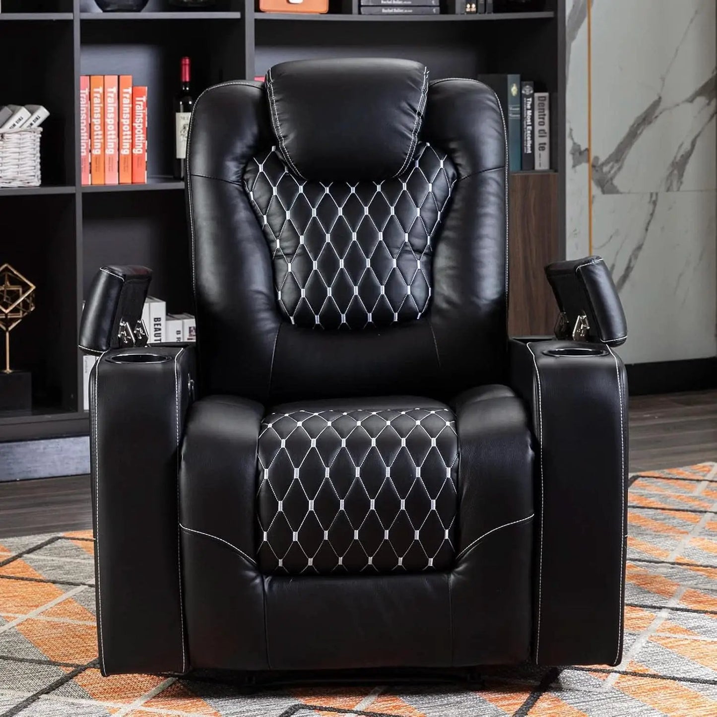 Black Power Recliner With USB Ports And Cup Holders from PriceLows™