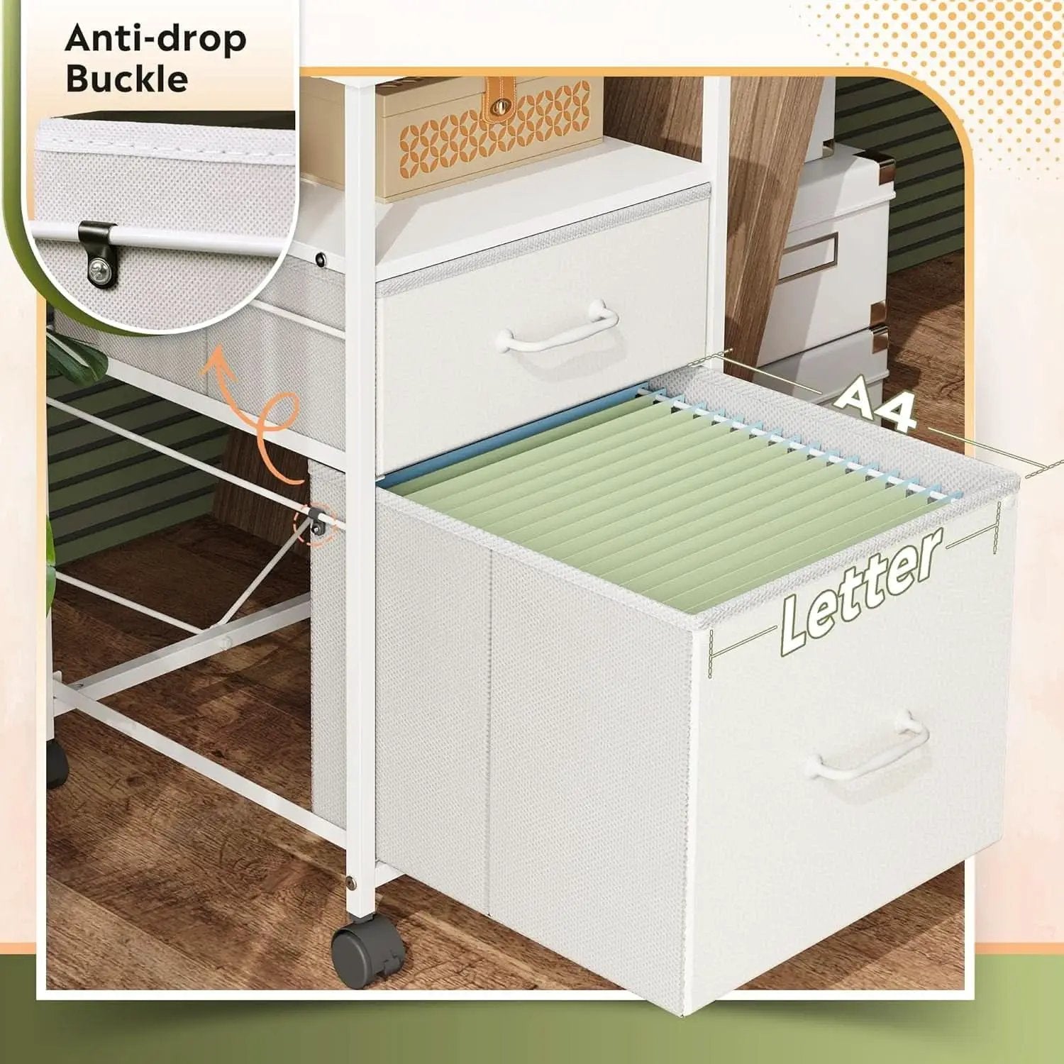 2 Drawer Fabric Vertical Filing Cabinet With Rolling Printer Stand For Home Office White from PriceLows™