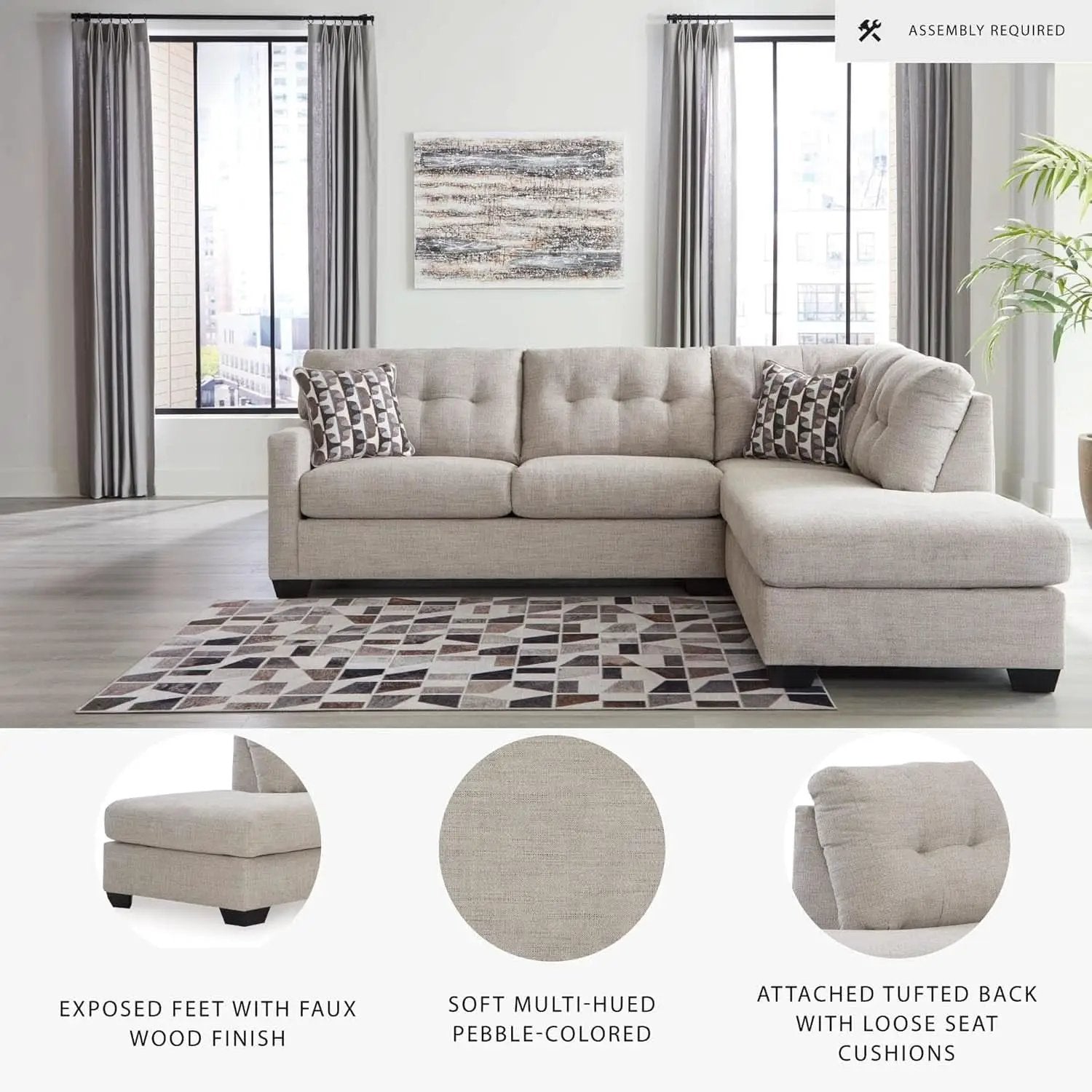 Beige Sleeper Sectional Featuring Chaise Memory Foam from PriceLows™