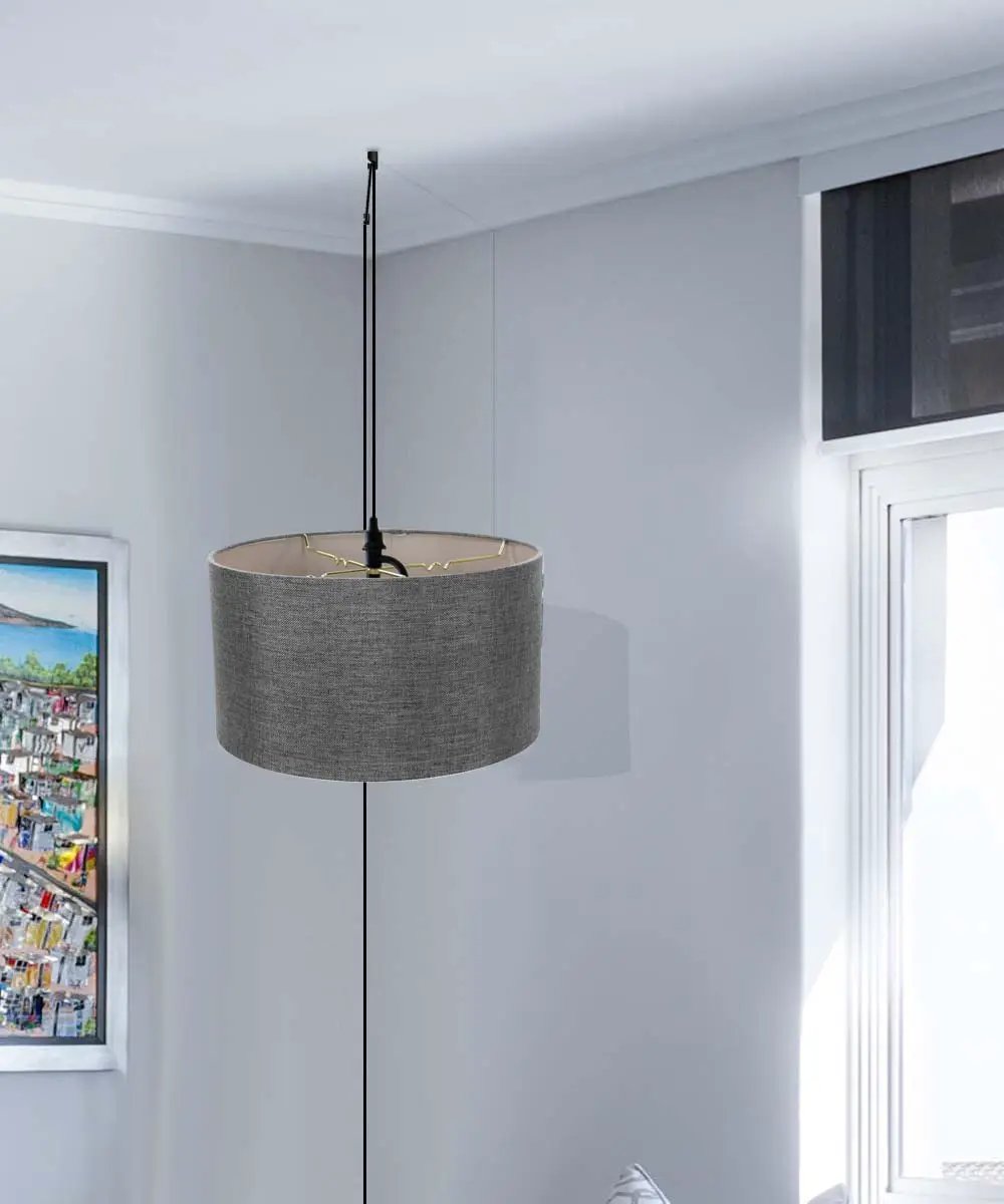 Swag Pendant Light | 1 Light | Plug In Design | Granite Grey Shade