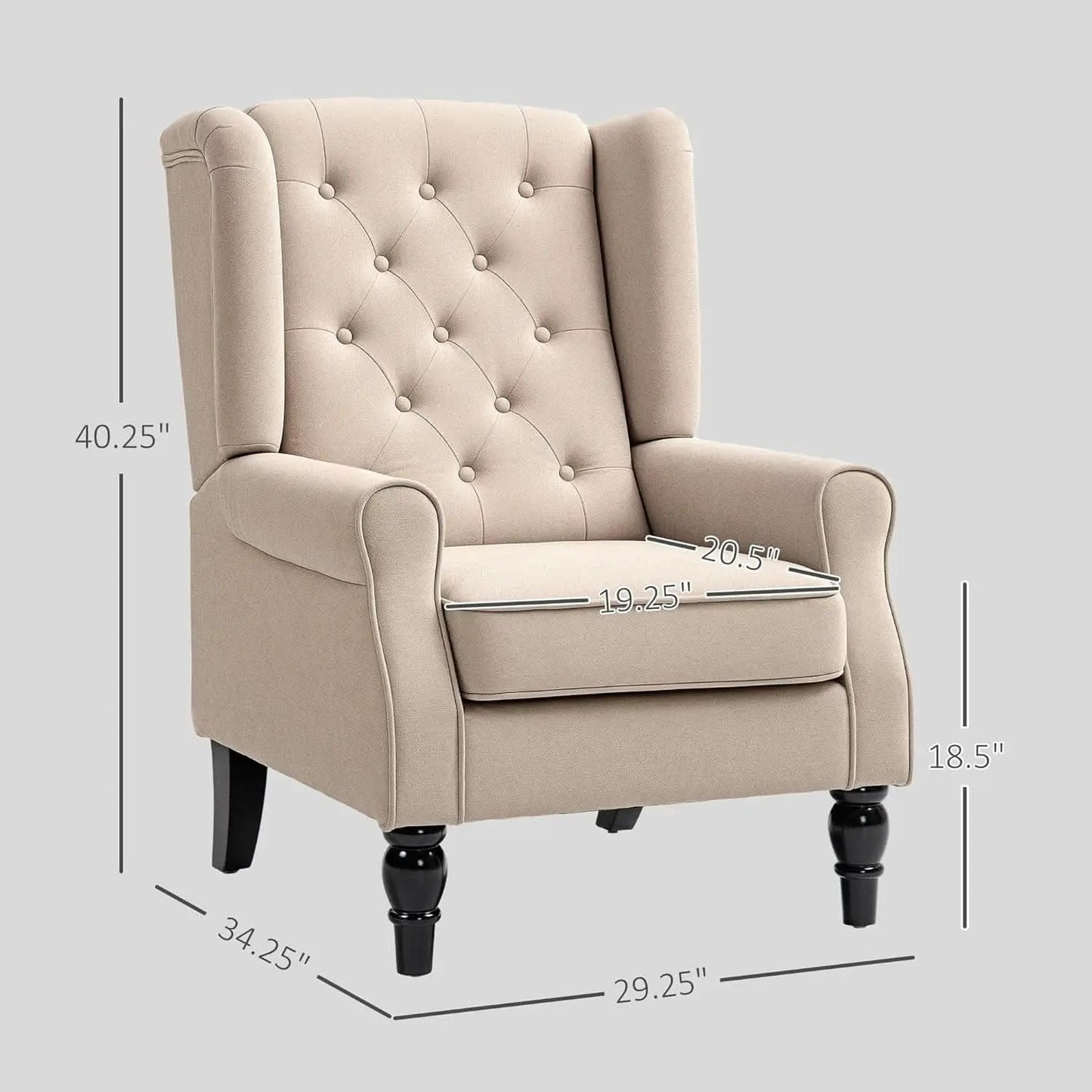 Beige Midcentury Button Tufted Wingback Upholstered Armchair from PriceLows™