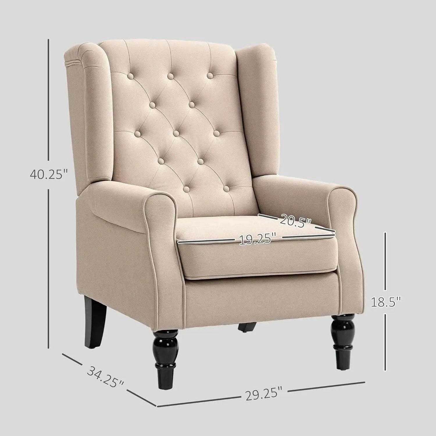 Beige Midcentury Button Tufted Wingback Upholstered Armchair from PriceLows™