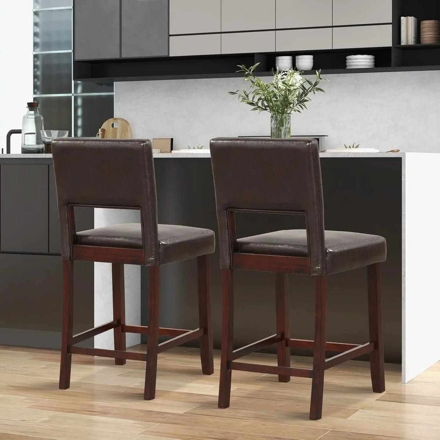 Bar Stool Set of 4 24.5 Inch Counter Height PVC Leather from PriceLows™