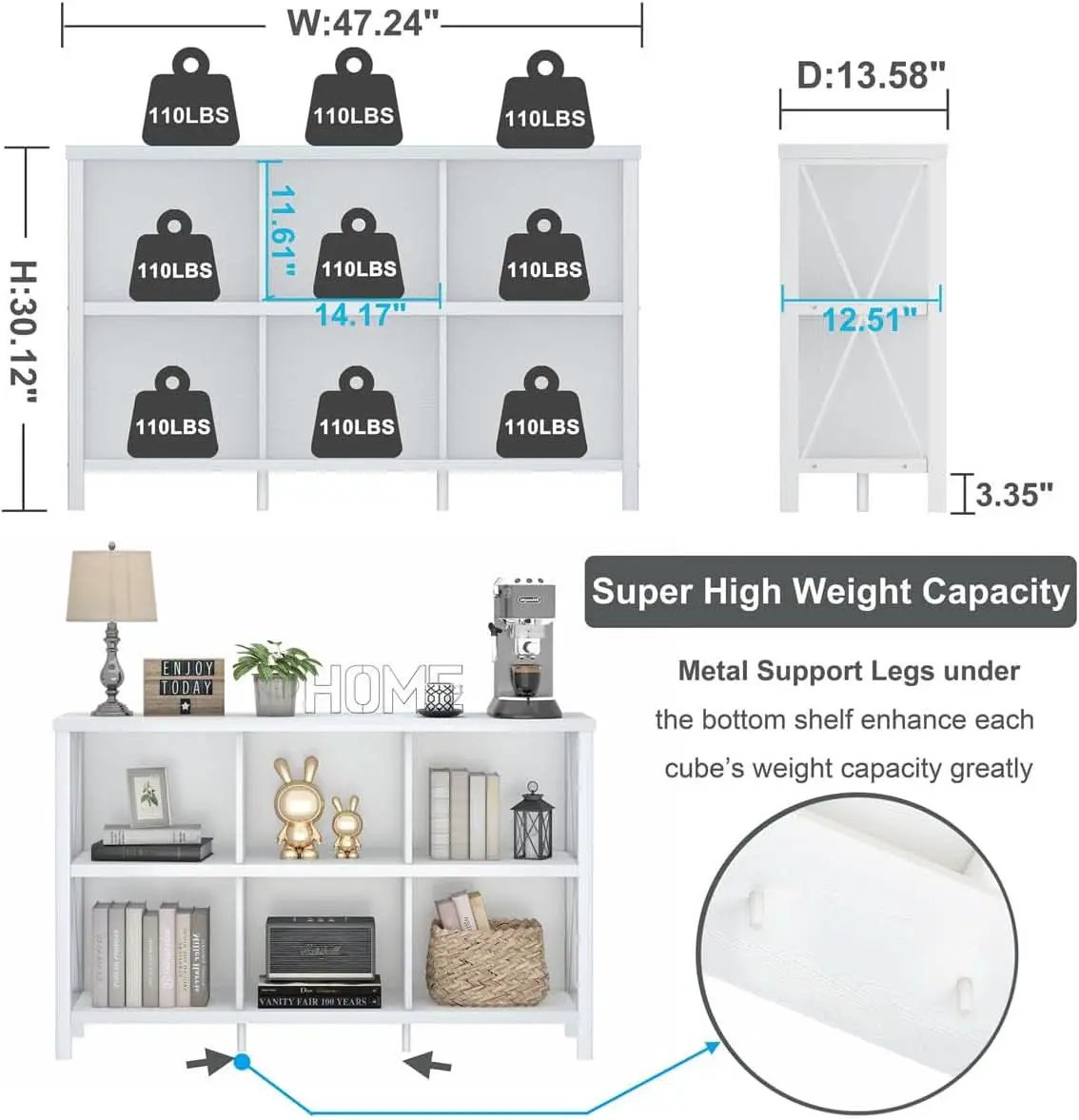 Six Cube Storage Organizer White Oak 47 Inch Bookshelf from PriceLows™