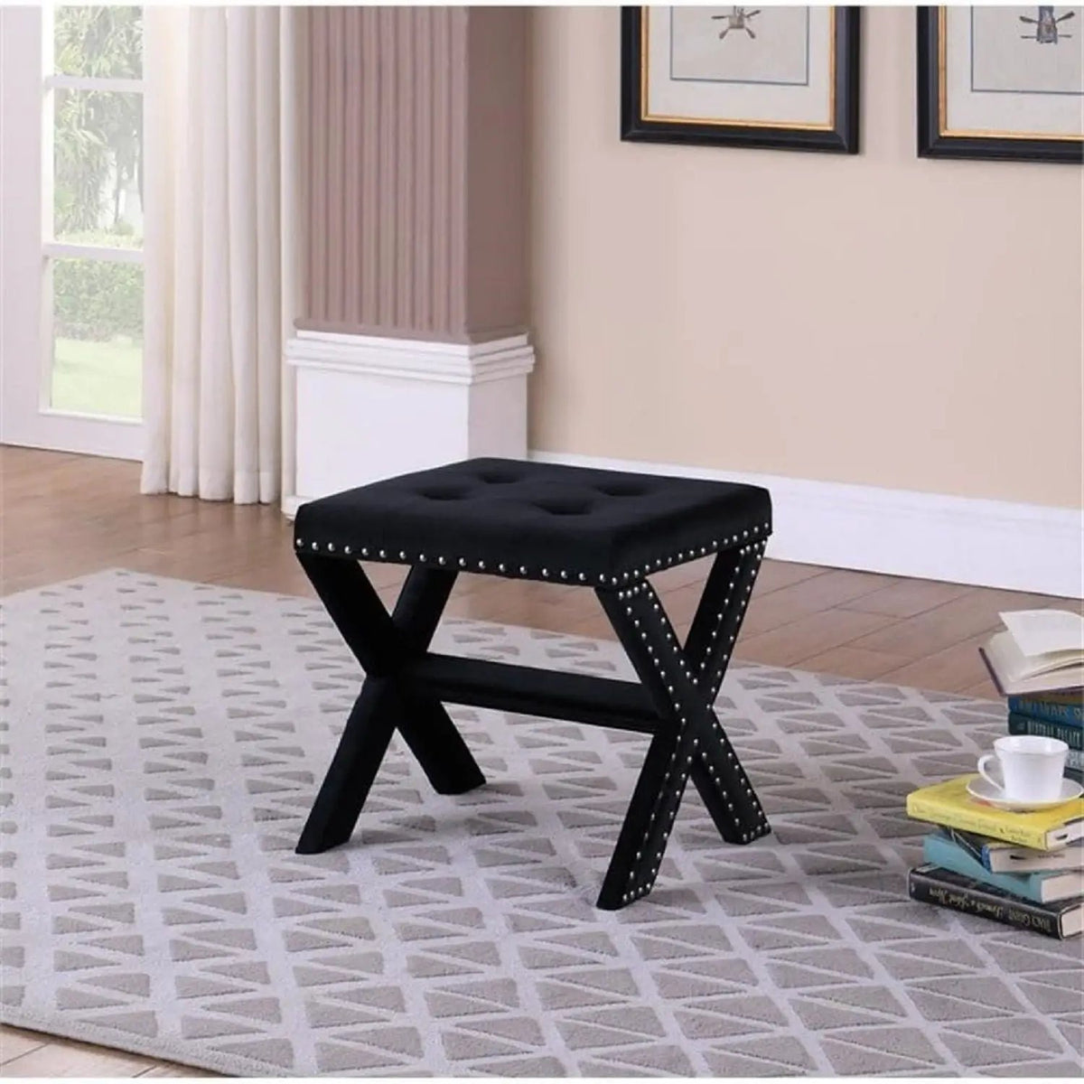 Upholstered Accent Bench | Nailhead Trim | Tufted Seat Cushion