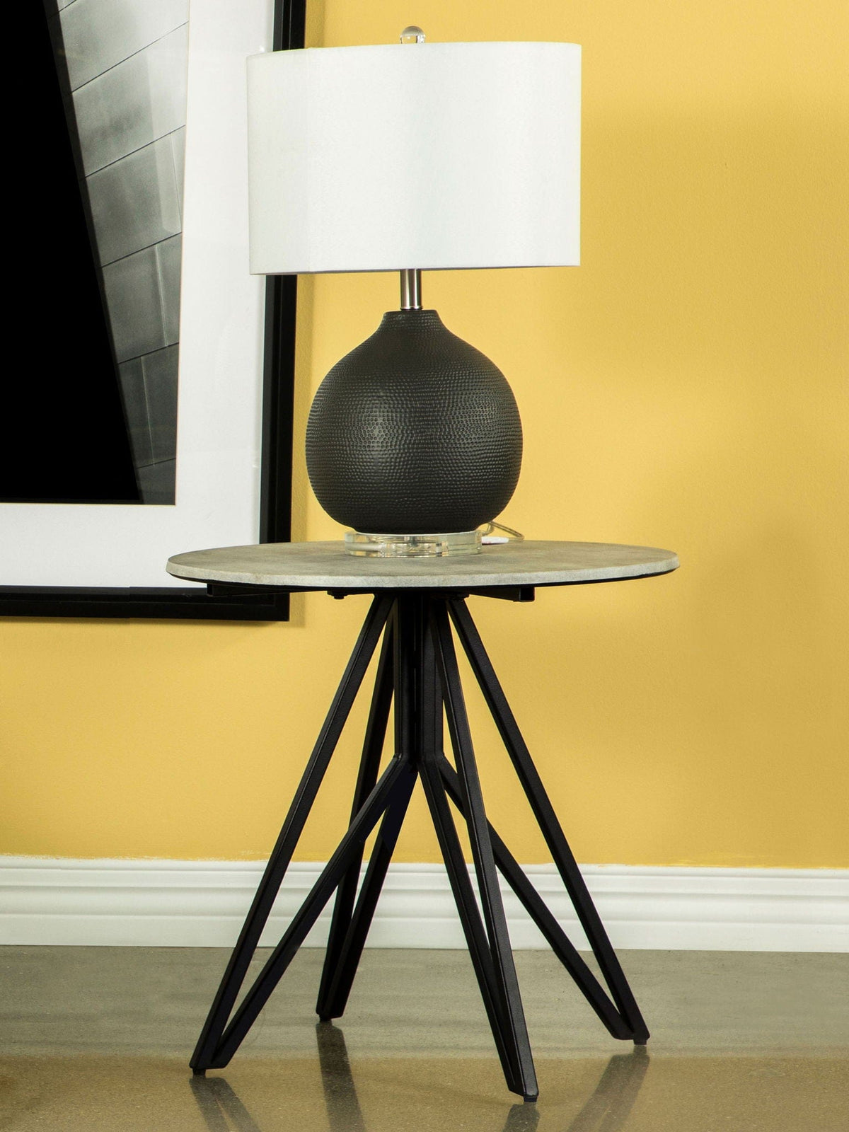 Hadi Round SmartTop Side End Table Cement and | 23.5 x 23.5 x 23.75 in | Metal | Gunmetal