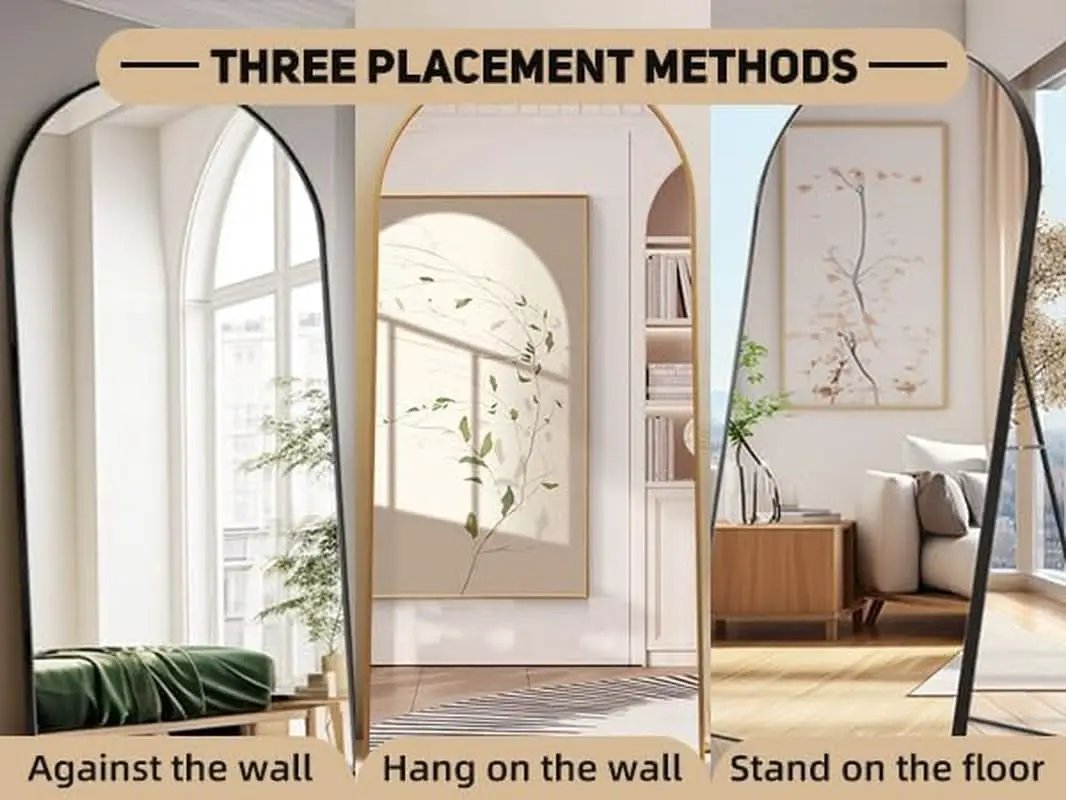 Arched Full Length Mirror 71x32 Inches Gold Aluminum Floor from PriceLows™