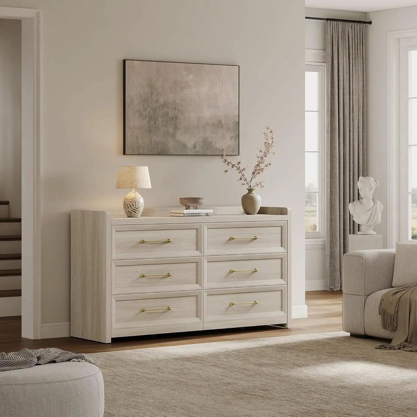 56InchExtraWideGreyOakDresser With LargeStorage Drawers from PriceLows™