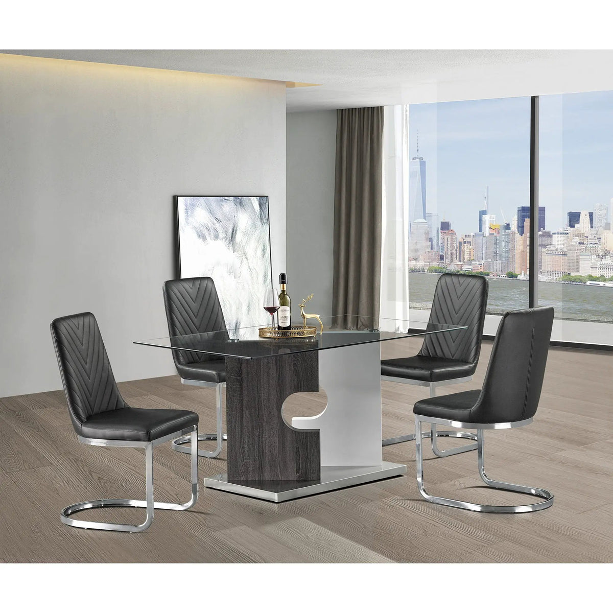 Iris Dining Table | Gray | 59 Inch Width | Two-Tone Pedestal Base