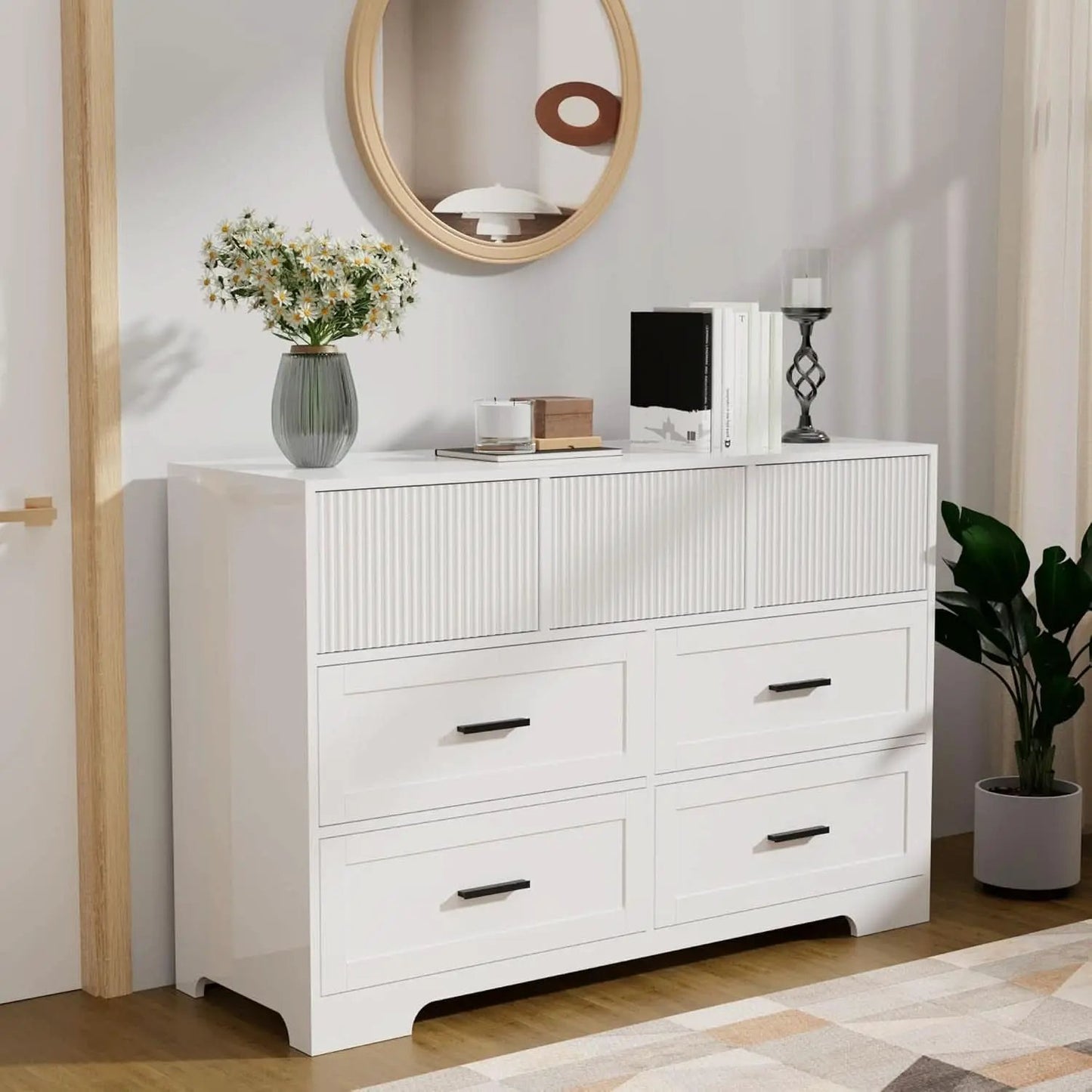 White 47Inch ContemporaryDresser With SevenDrawers from PriceLows™