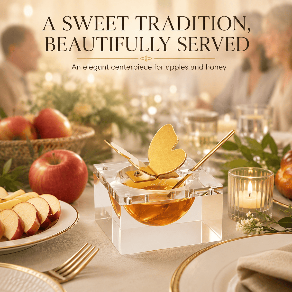 Butterfly Honey Dish with Gold Spoon Clear Glass Sweet Dessert Bowl | Glass | Serveware | Entertaining