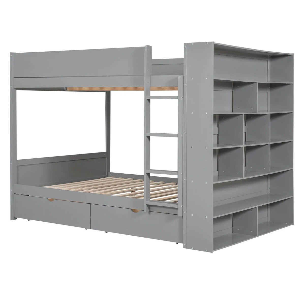 Bunk Bed With 2 Drawers And Multi Layer Cabinet | 2 Pieces | Pine Wood | Bedroom