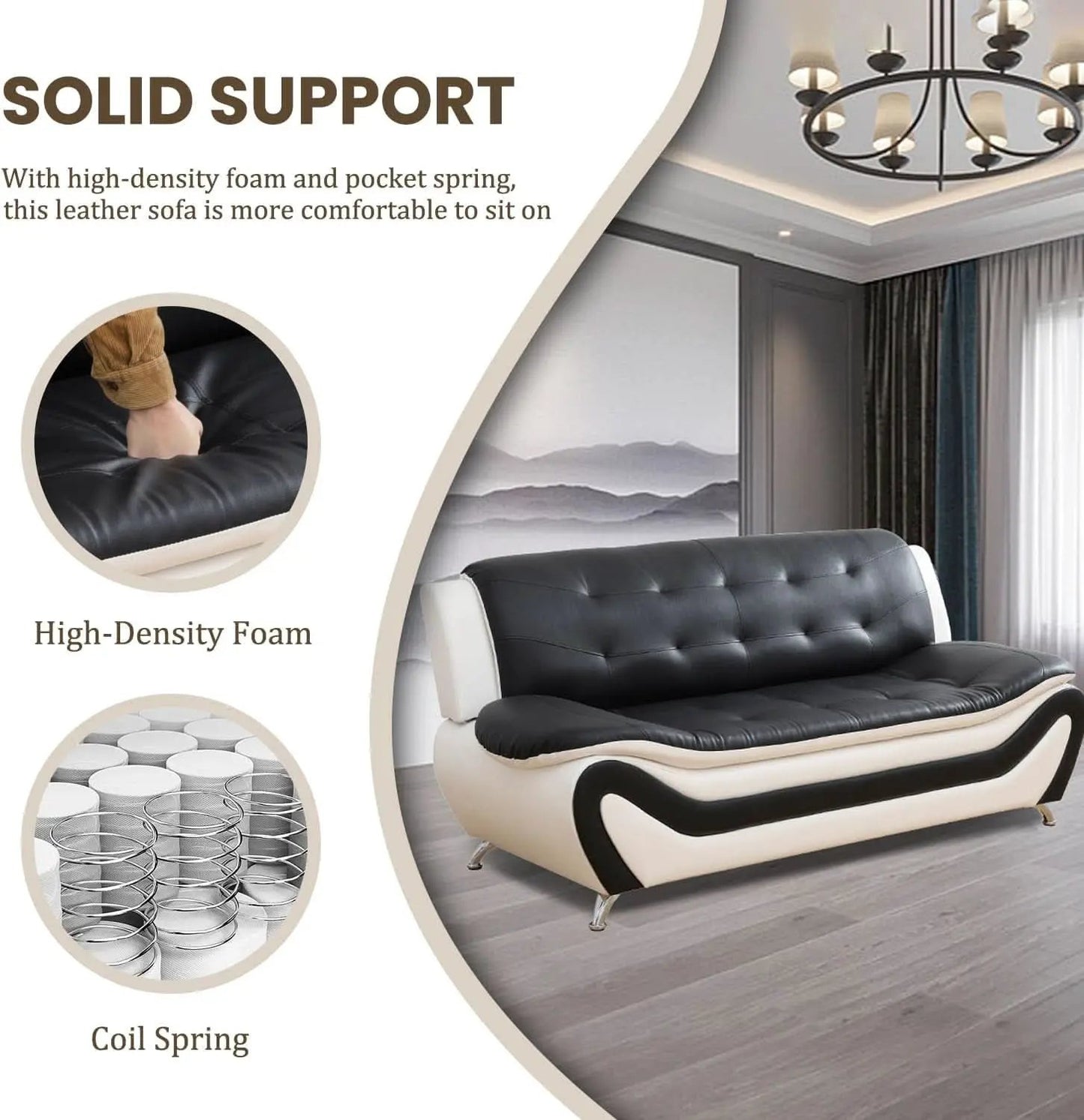 Faux Leather Sofa And Loveseat Set 2 Piece White And Black from PriceLows™