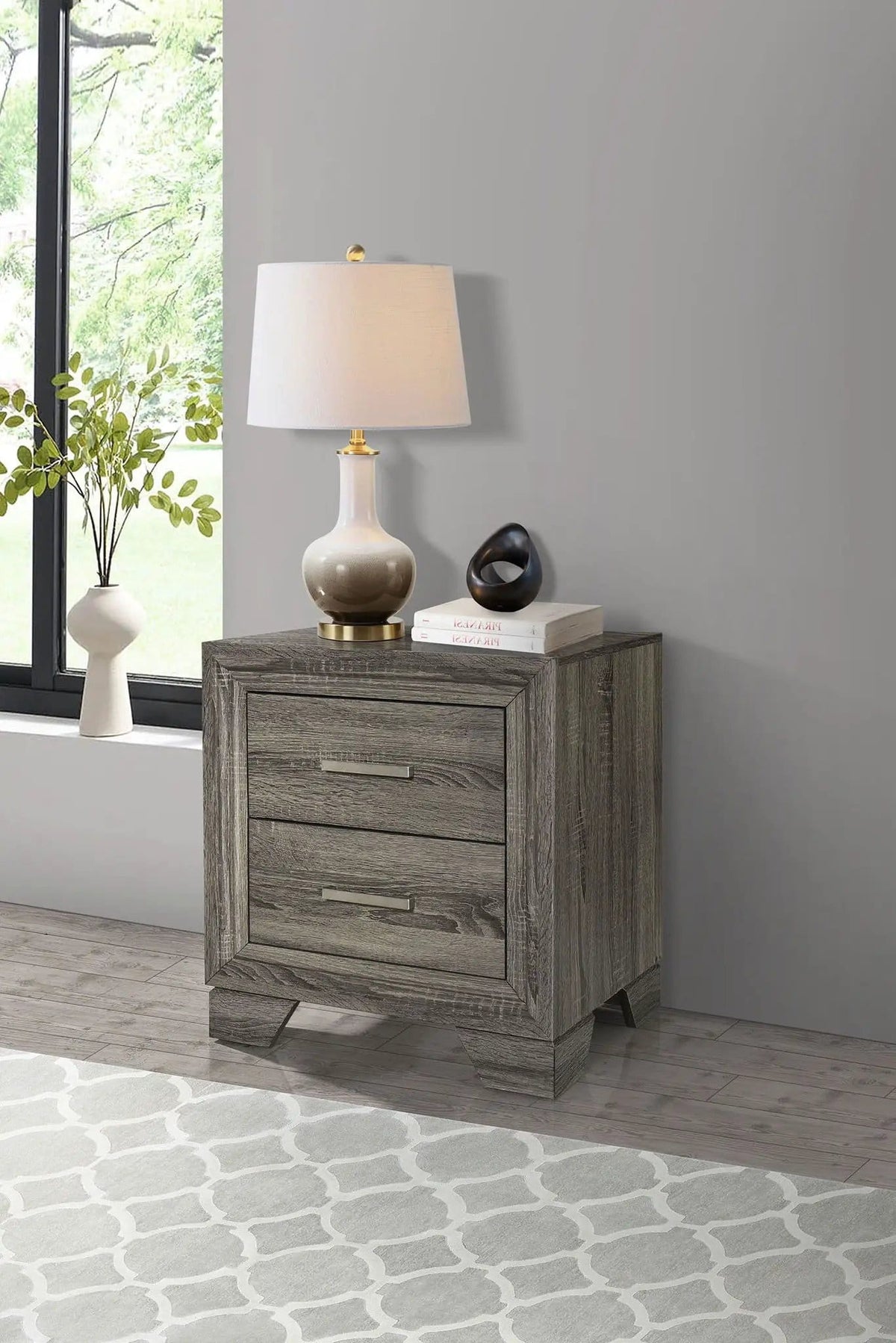 Wright 2-drawer Nightstand Bedside Table Brown | 21.75 x 16.75 x 24.75 in | Veneer & Wood | Oak