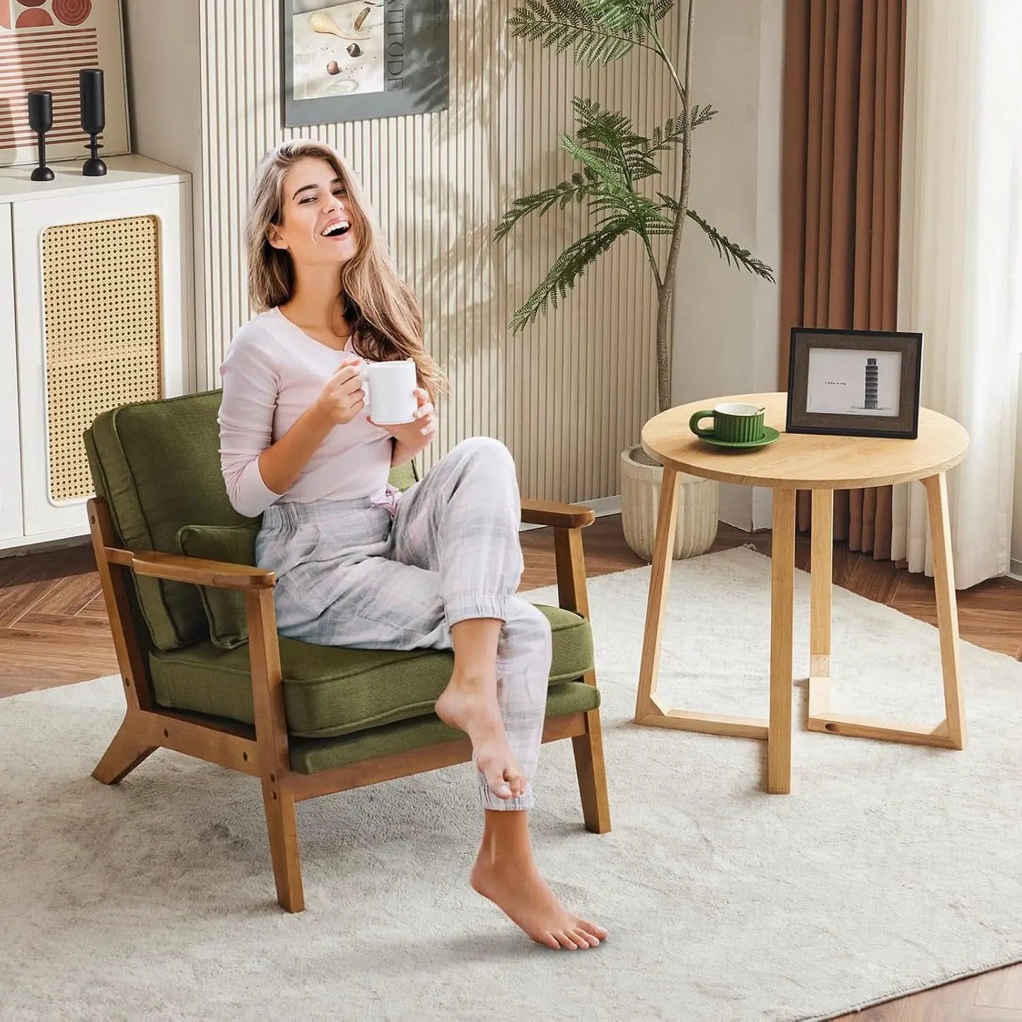 Green Luxury Upholstered Armchair With Lumbar Pillow from PriceLows™