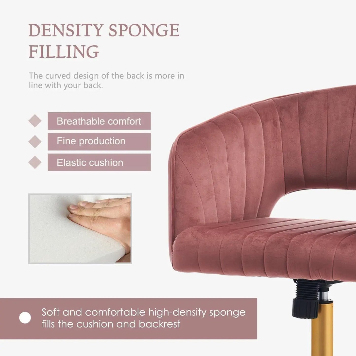 Pink Velvet Swivel Home Office Chair 360 Degree With Gold Base from PriceLows™
