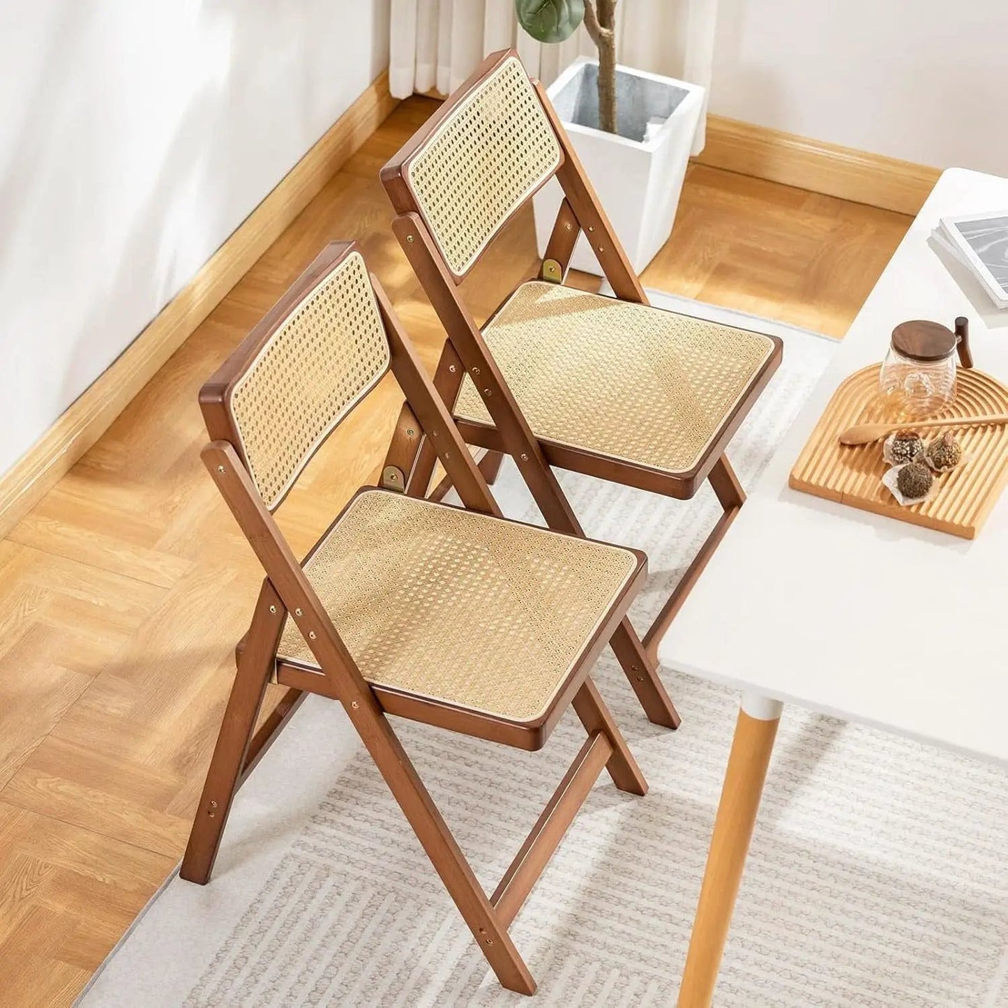 Rattan Folding Dining Chairs Set Of 2 Walnut Indoor Outdoor from PriceLows™