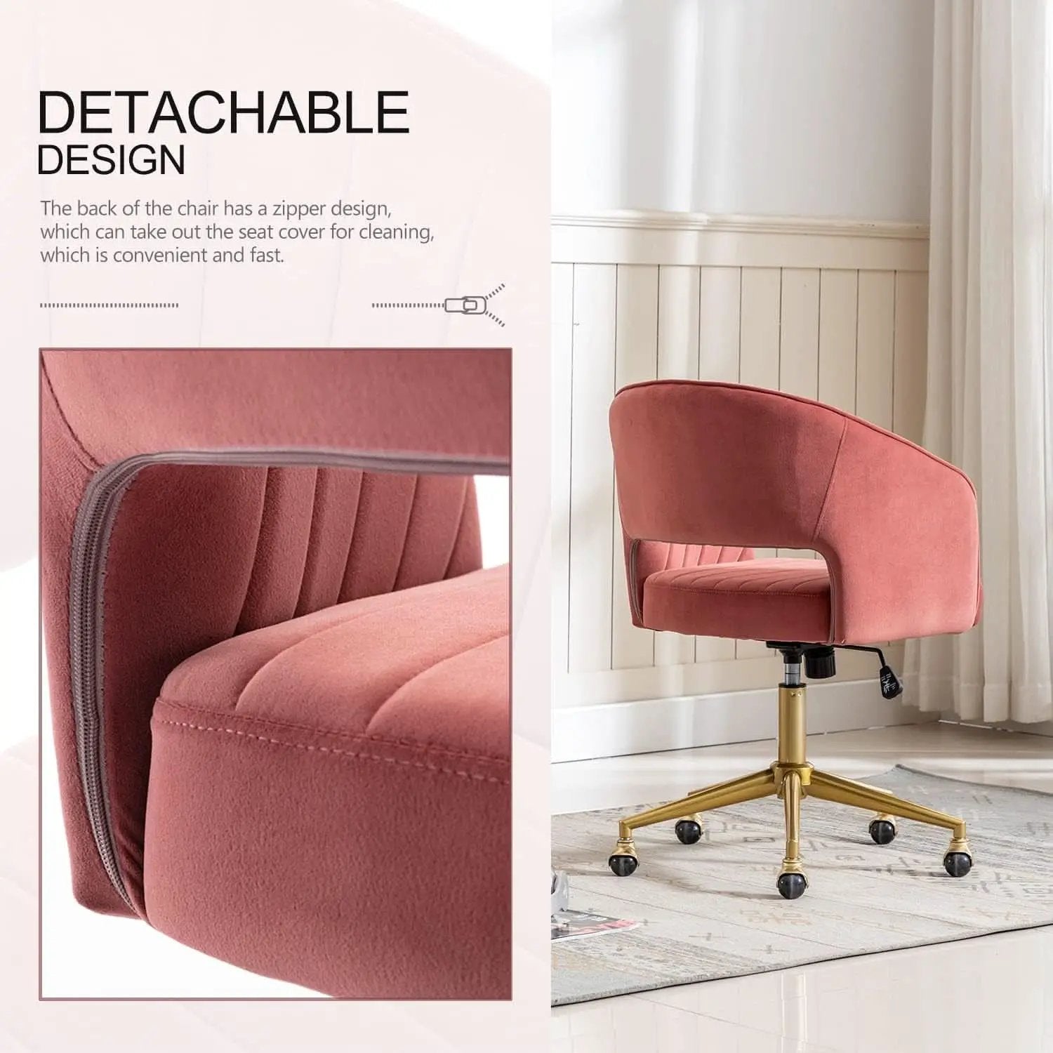 Rose Velvet Office Desk Chair With Ergonomic Design And Swivel Wheels from PriceLows™
