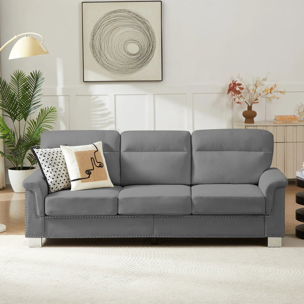 3 Seater Stationary Sofa | High-Density Foam And Spring Pack | 84.2 Inch Length | Solid Structure