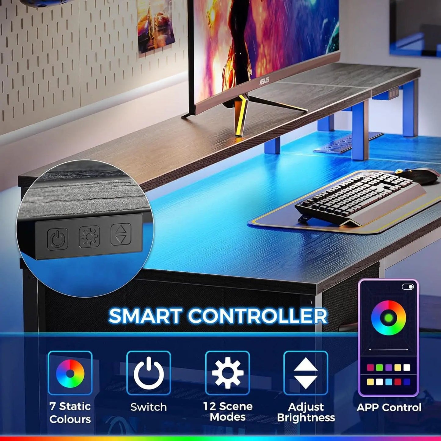 47 Inch L Shaped Desk With Led Lights And Power Outlets Grey from PriceLows™
