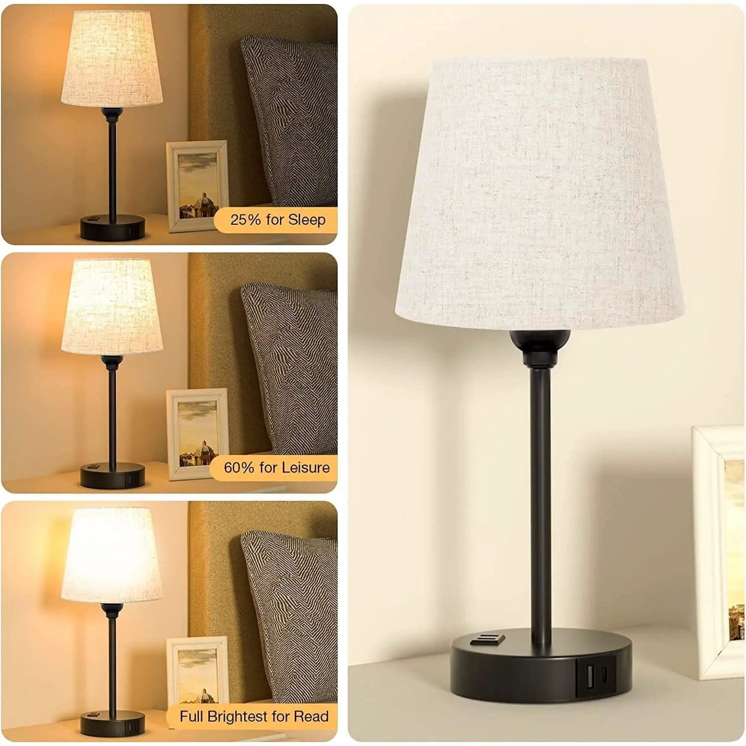 Set of 2 Mini Bedside Lamps With USB C And AC Outlets from PriceLows™