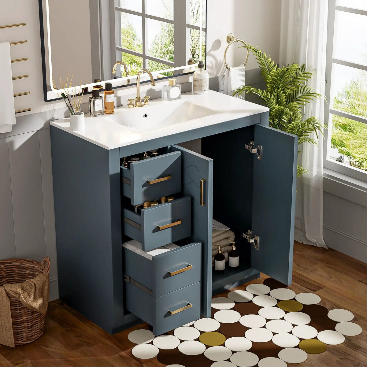 36 Inch Bathroom Vanity | Ceramic Sink Combo | 3 Drawers | Soft Closing Doors