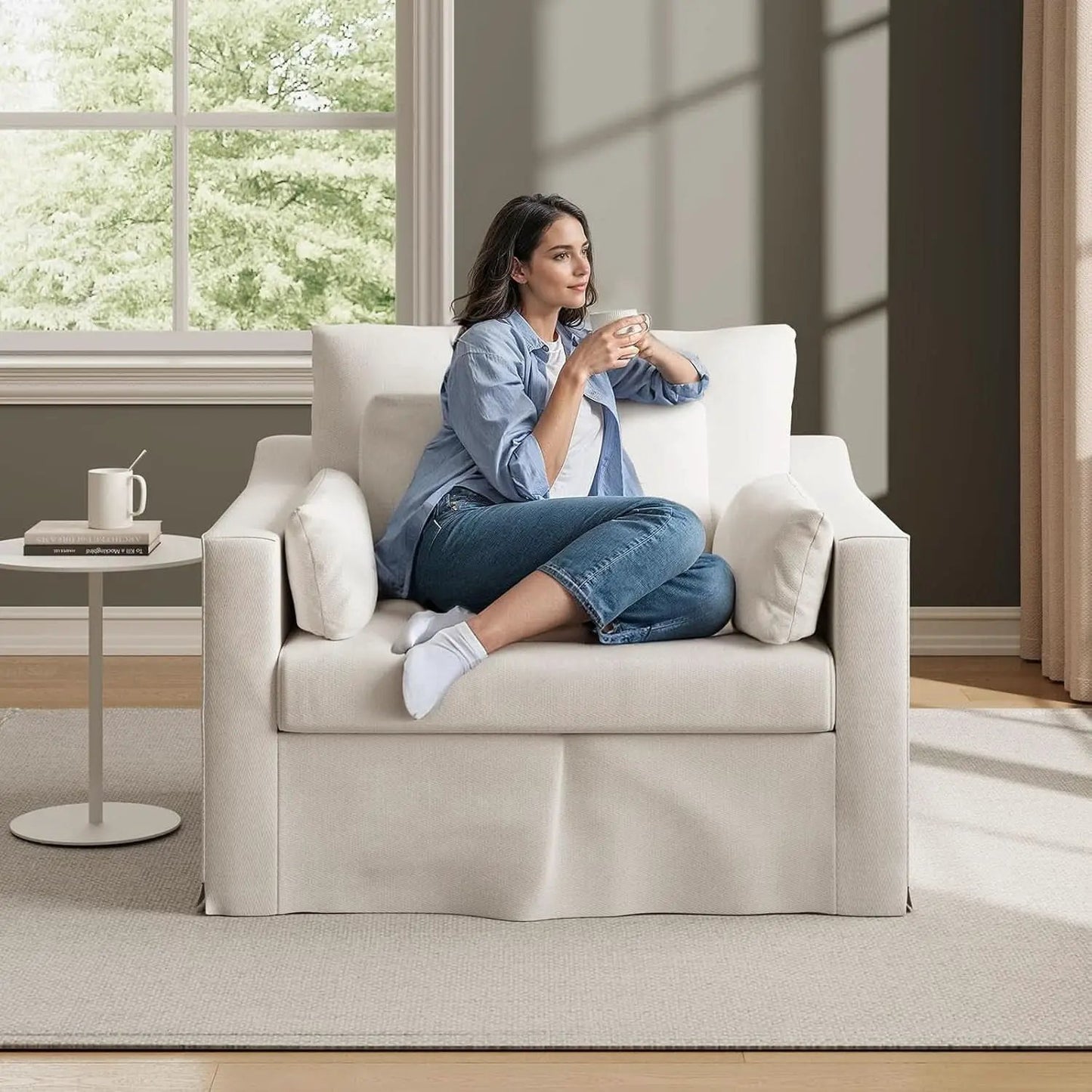 Beige Chenille Slipcovered 42 Inches Wide Armchair from PriceLows™