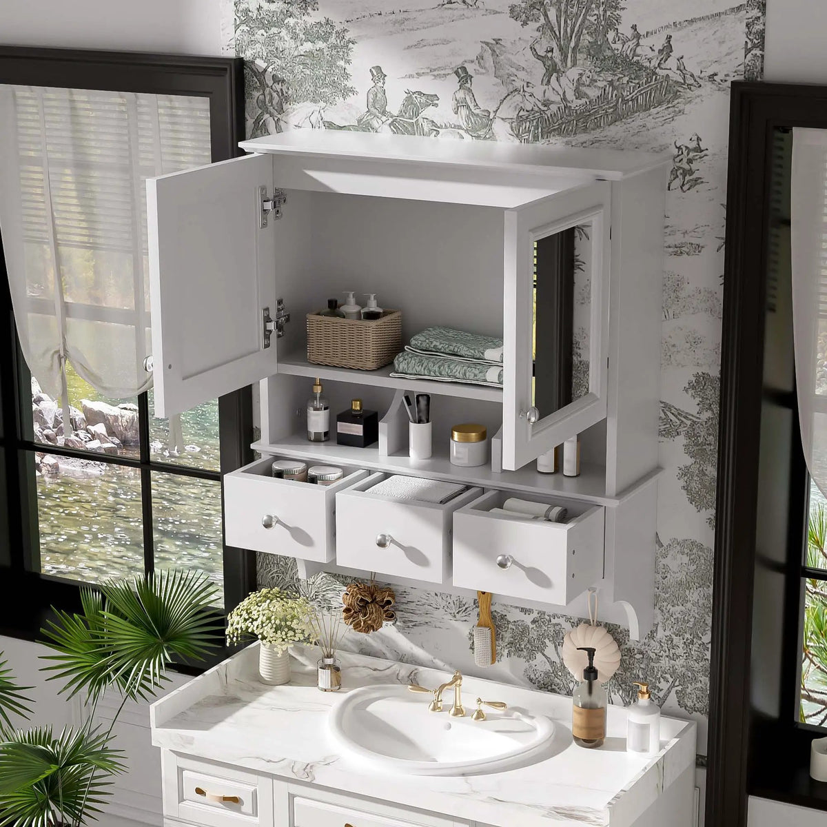 Bathroom Mirror Cabinet With Drawers | Organizer Hooks | High-Definition Mirrors | Soft-Close Hardware