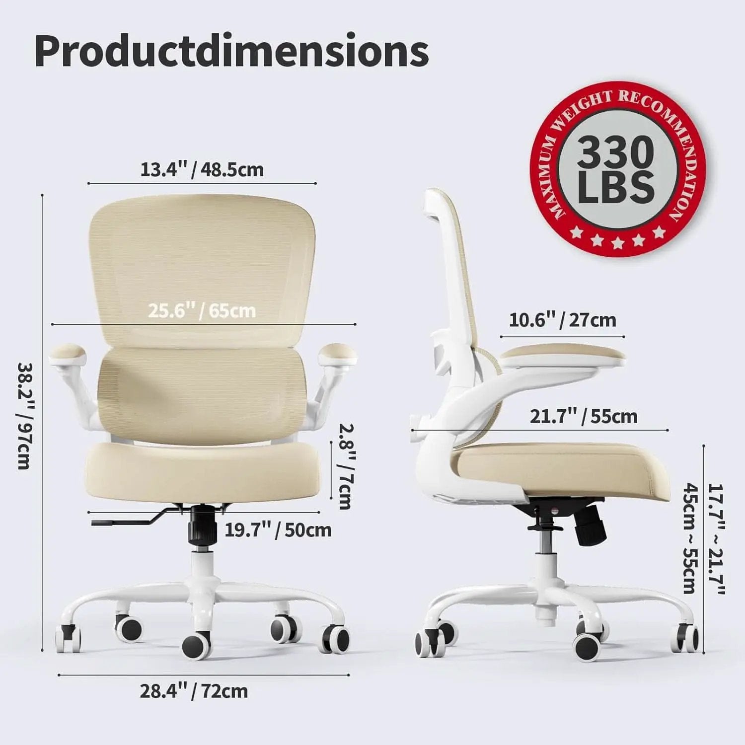 Ergonomic Office Chair With Mesh Back 330 Lb Capacity Beige from PriceLows™