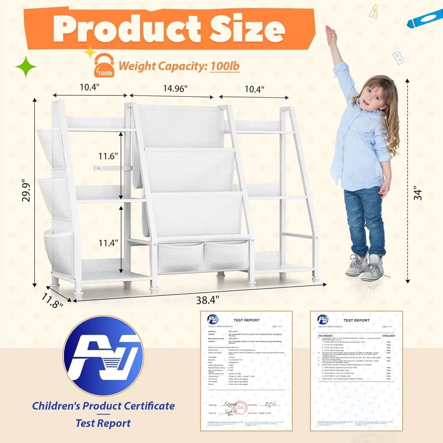 3 Tier Kids Bookshelf Toy Organizer In White Wood And Metal from PriceLows™