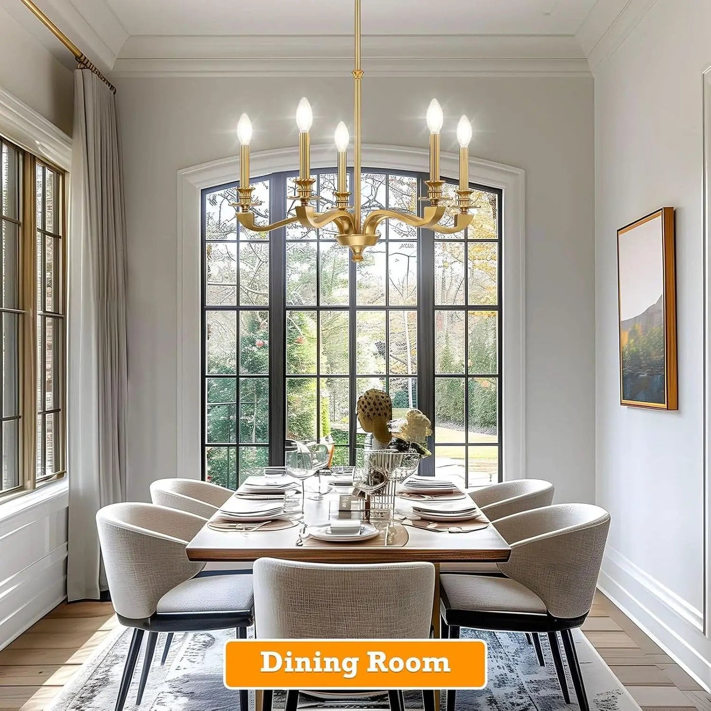 Gold 5 Light Chandelier 25.5 Inch Farmhouse Brass Dining from PriceLows™