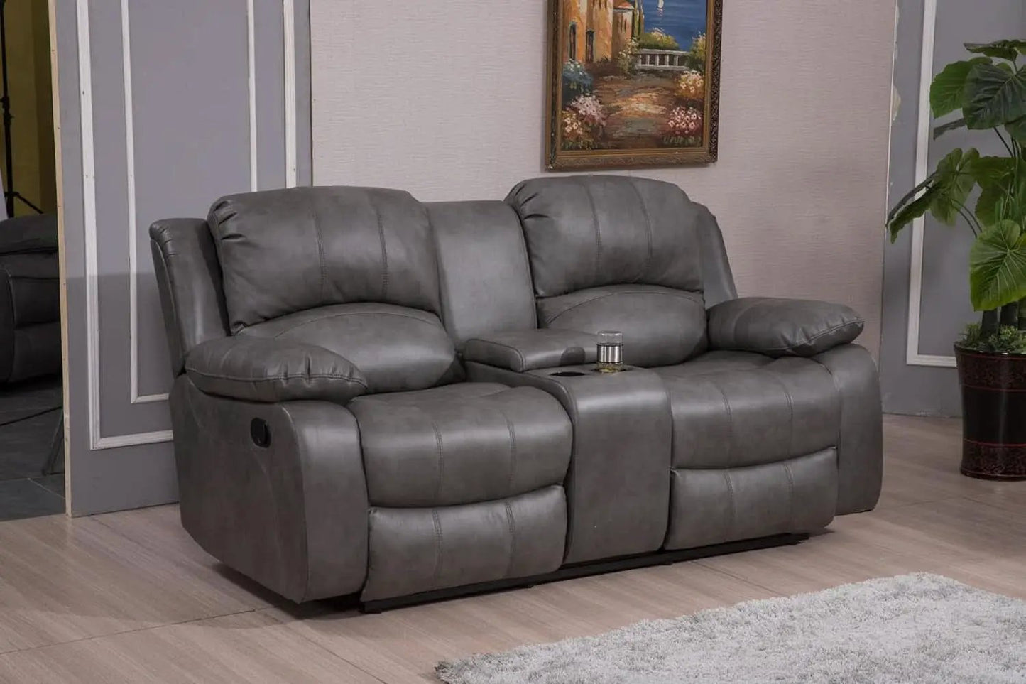 2 Piece Bonded Leather Reclining Sofa Loveseat Set Gray Living Room Furniture Set 8018 from PriceLows™