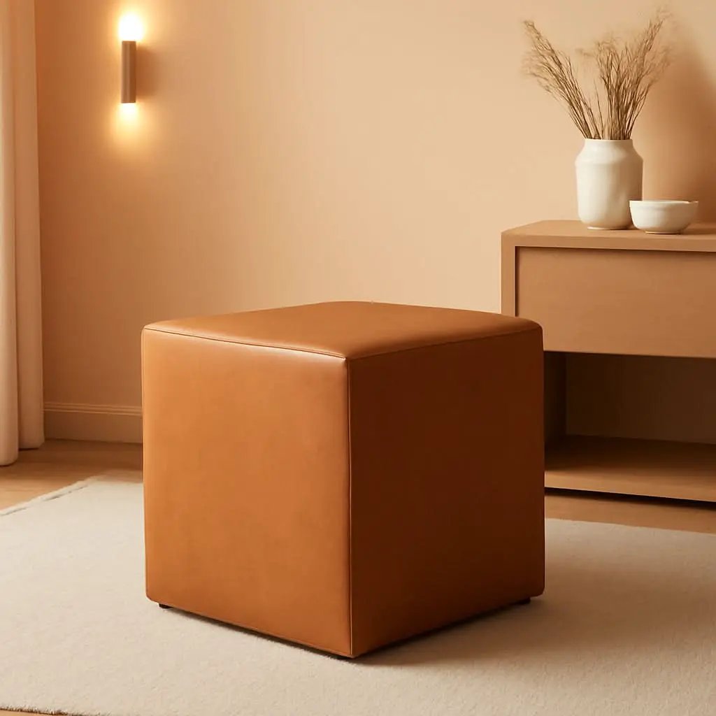 Eighteen Inch Caramel Brown Square Ottoman Footstool from PriceLows™