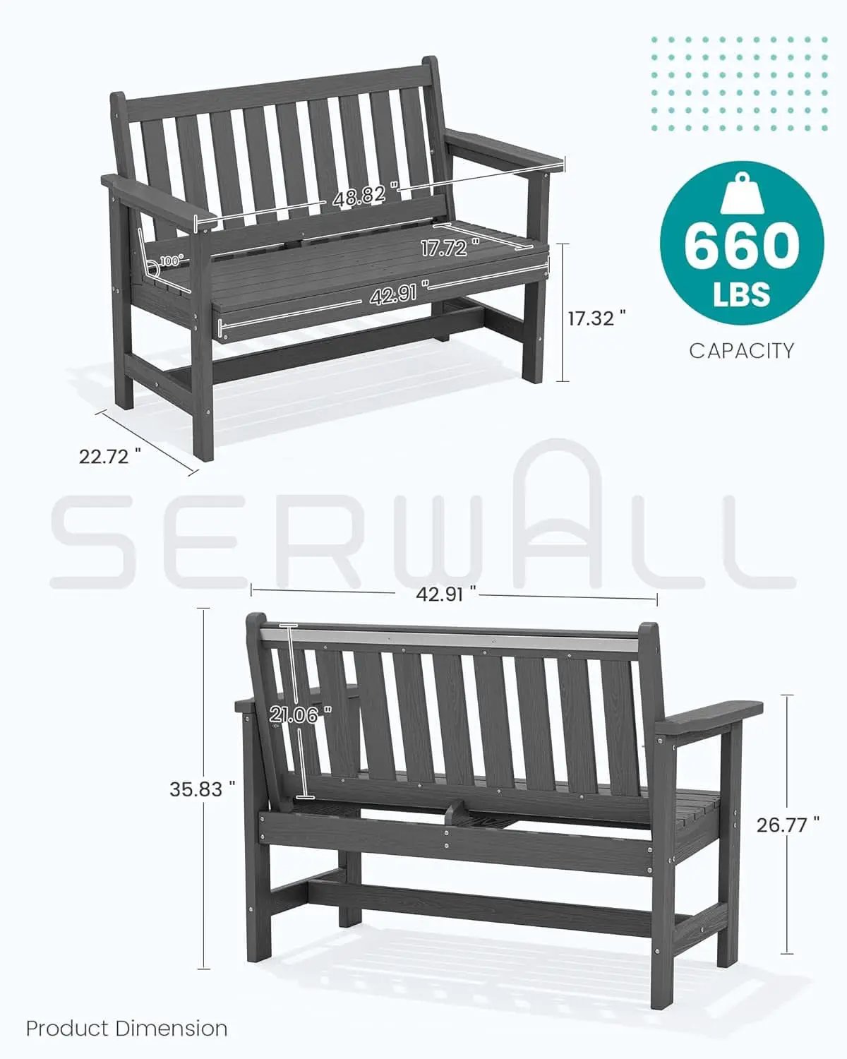Weatherproof Two-Person Outdoor Bench With High Weight Capacity from PriceLows™