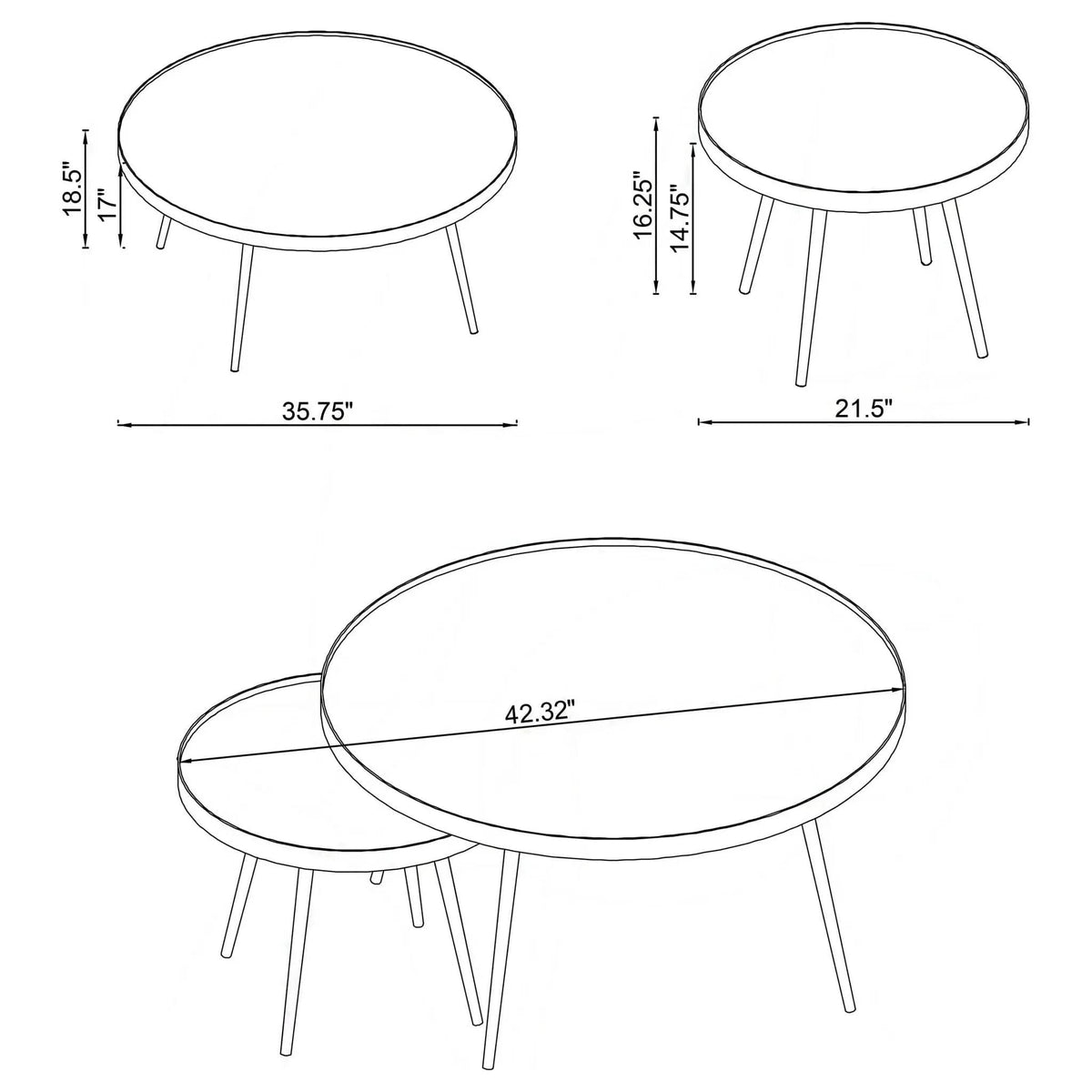 Kaelyn 2-piece Round Mirror Top Nesting Coffee Table | 2-Piece Set | Metal | Gold